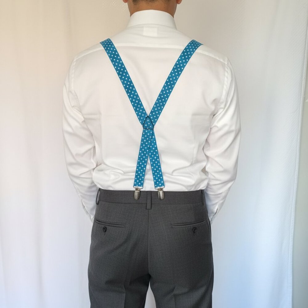 men colorful suspenders Blue polka dot narrow 3/4" width wedding office career